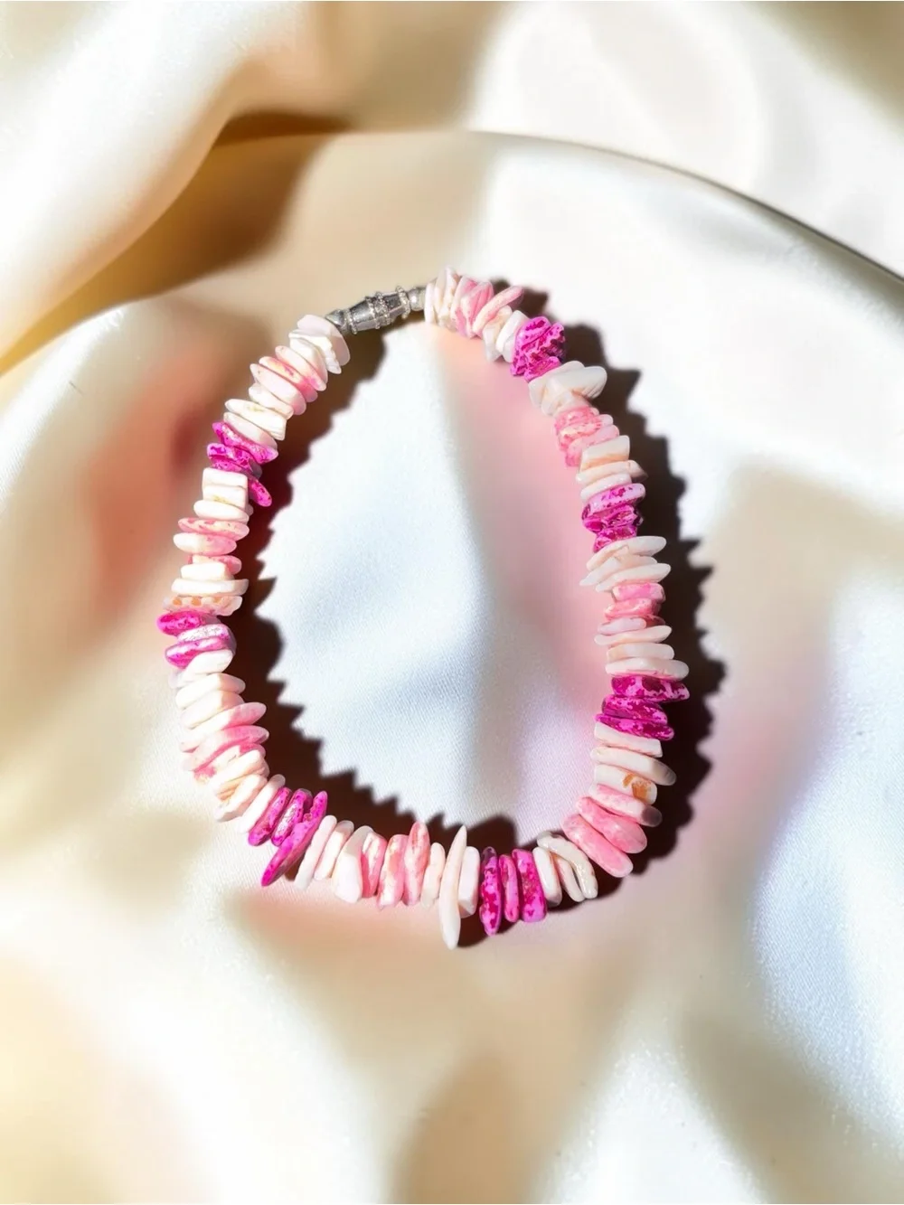 Pink & White Shell Chip Beaded Bracelet